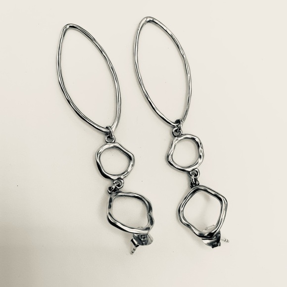 RARE Grace & Heart Post 3-Tier Hammered Sterling Dangle Earrings - Picture 10 of 10